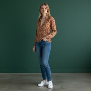 Anthropologie Pilcro Tisha Surplice Faux Wrap Collared Vneck Floral Boho Blouse